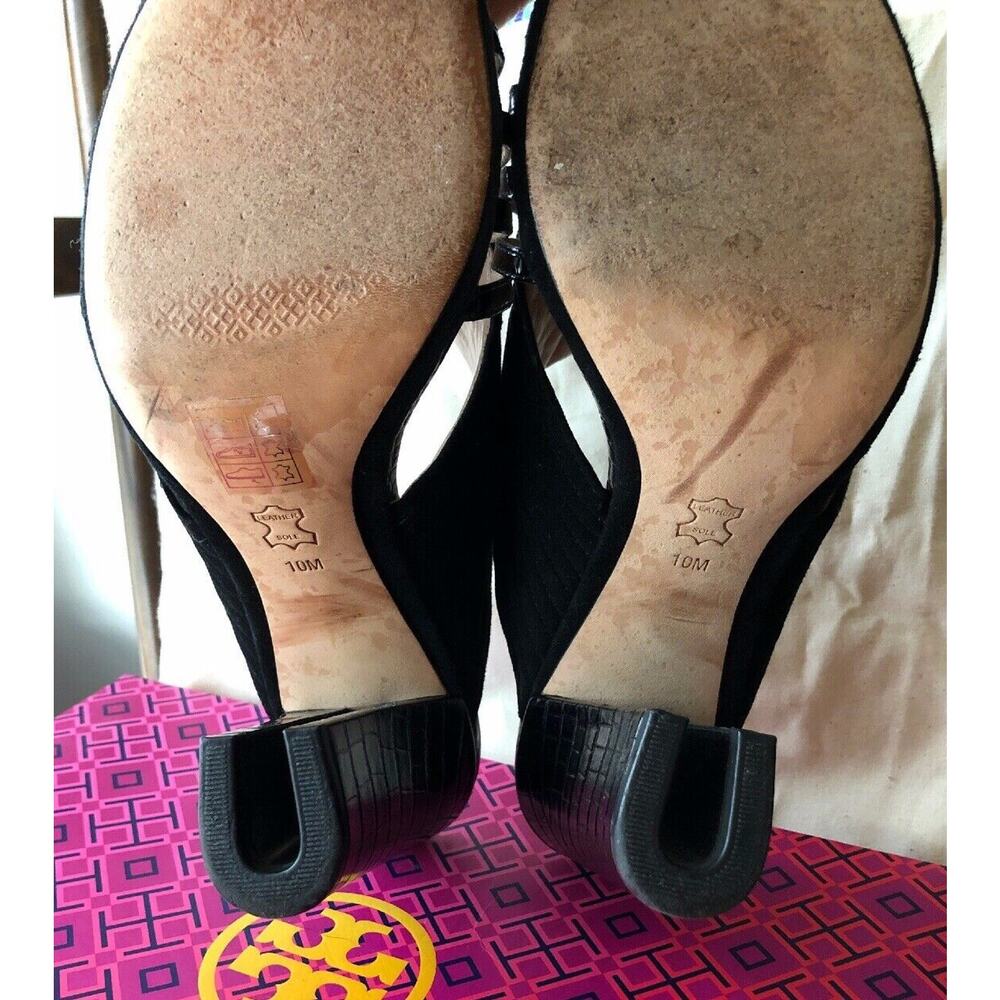 Tory Burch Mule Black Suede & Patent Leather Block Heel Sandals Size 10 NIB - Picture 5 of 10